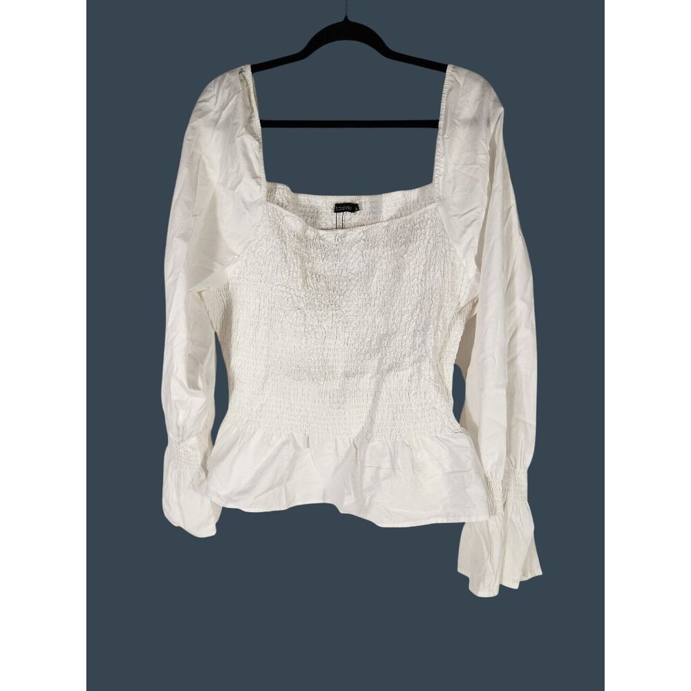 NWT Womens Milkmaid Peasant Boho Top Bohoo Cotton Essential White US:24